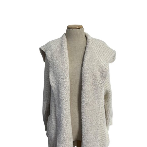 Barefoot Dreams Angular Stripe Cardi Sweater Fuzzy Long Pockets Cream Tan Stripe - Picture 3 of 12